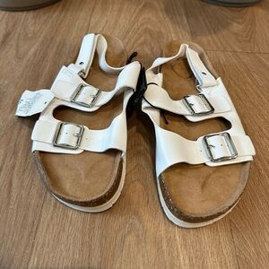 Time and Tru White Double Buckle Sandals